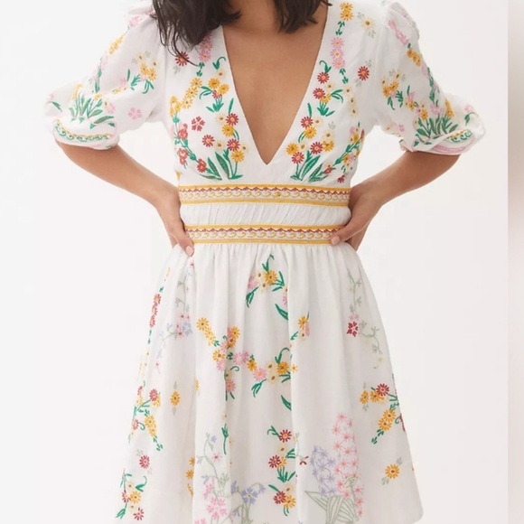 anthropologie white embroidered dress Odd Molly Anthropologie Crochet Lace Mini Dress – White Chocolate Couture main image 1